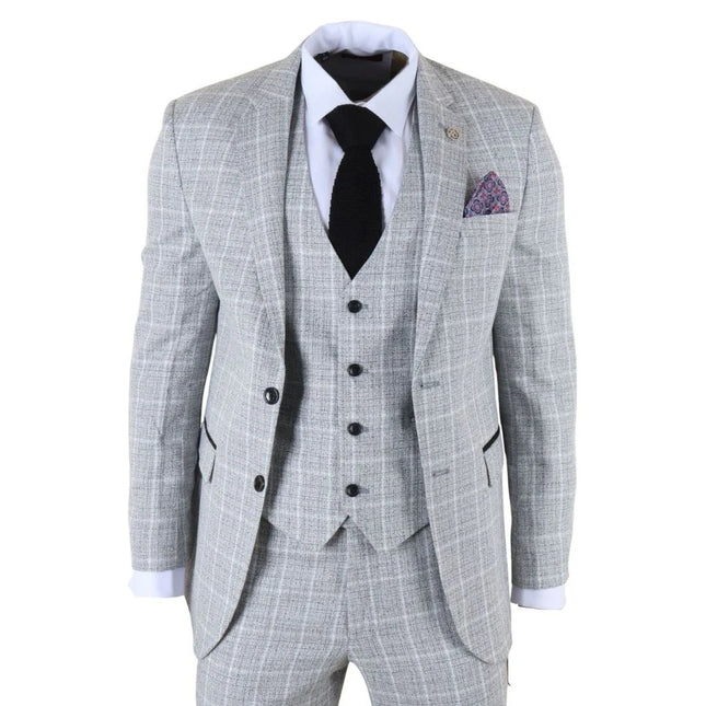 IM11 - Men's Grey 3 Piece Tailored Fit Check Suit