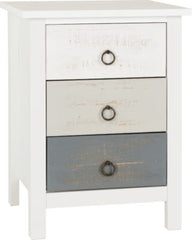 Vermont 3 Drawer Bedside in White and Grey Distressed Effect Finish