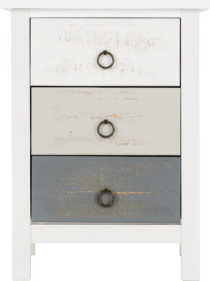 Vermont 3 Drawer Bedside in White and Grey Distressed Effect Finish