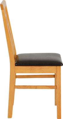 Vienna Chair Medium Oak Lacquer with Brown Faux Leather Seat pad