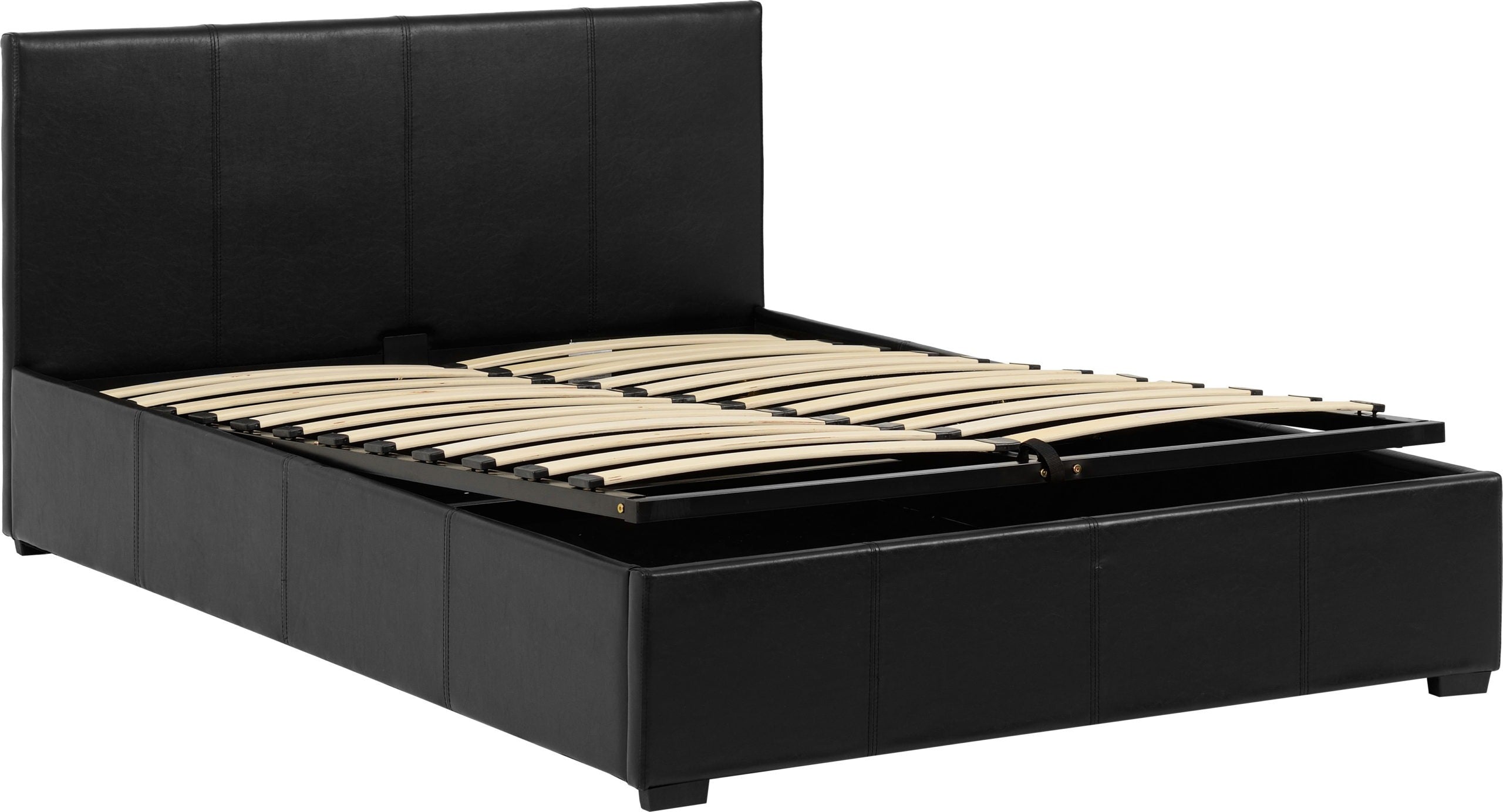 Waverley 5'  Gas Lift Storage Bed Black Faux Leather