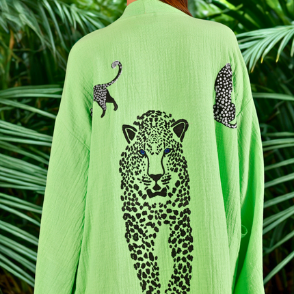 WILD LEOPARD Kimono in Lime