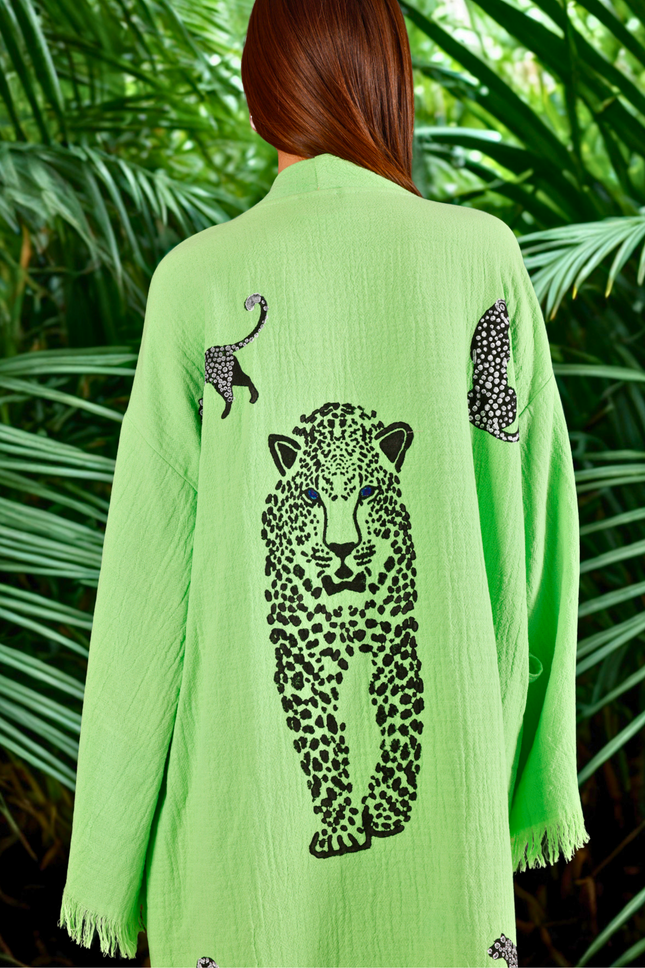 WILD LEOPARD Kimono in Lime