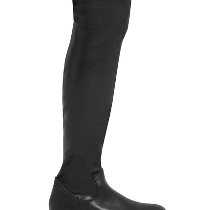 DAWN CHUNKY OVER THE KNEE BOOT WITH LACE DETAIL IN BLACK FAUX LEATHER