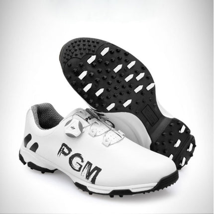 PGM Golf Rotating Buckle Waterproof Microfiber Leather Breathable Non-slip Sneakers for Men(Color:White Green Size:45), 45