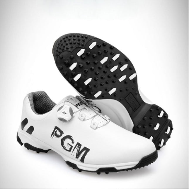 PGM Golf Rotating Buckle Waterproof Microfiber Leather Breathable Non-slip Sneakers for Men(Color:White Green Size:45), 45