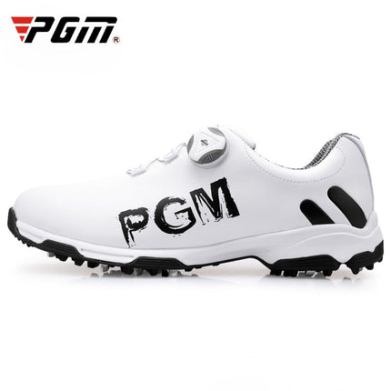 PGM Golf Rotating Buckle Waterproof Microfiber Leather Breathable Non-slip Sneakers for Men(Color:White Green Size:45), 45