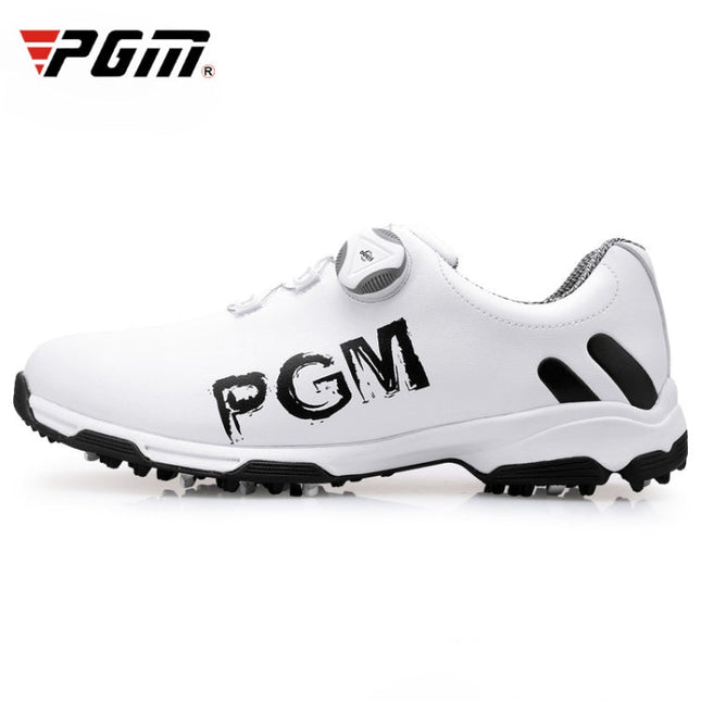 PGM Golf Rotating Buckle Waterproof Microfiber Leather Breathable Non-slip Sneakers for Men(Color:White Green Size:45), 45