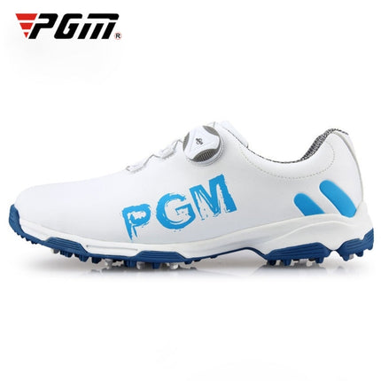 PGM Golf Rotating Buckle Waterproof Microfiber Leather Breathable Non-slip Sneakers for Men(Color:White Green Size:45), 45