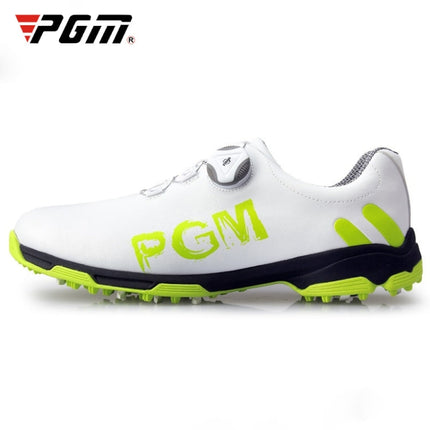 PGM Golf Rotating Buckle Waterproof Microfiber Leather Breathable Non-slip Sneakers for Men(Color:White Green Size:45), 45