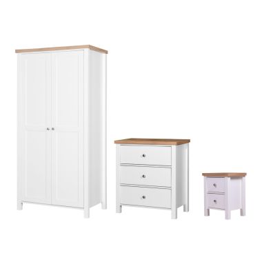 Astbury 3 PIECE BEDROOM SET 3 DRAWER - White/Oak Effect