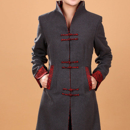 Autumn Ethnic Style Women's Retro Wool Mid-length Trench Coat