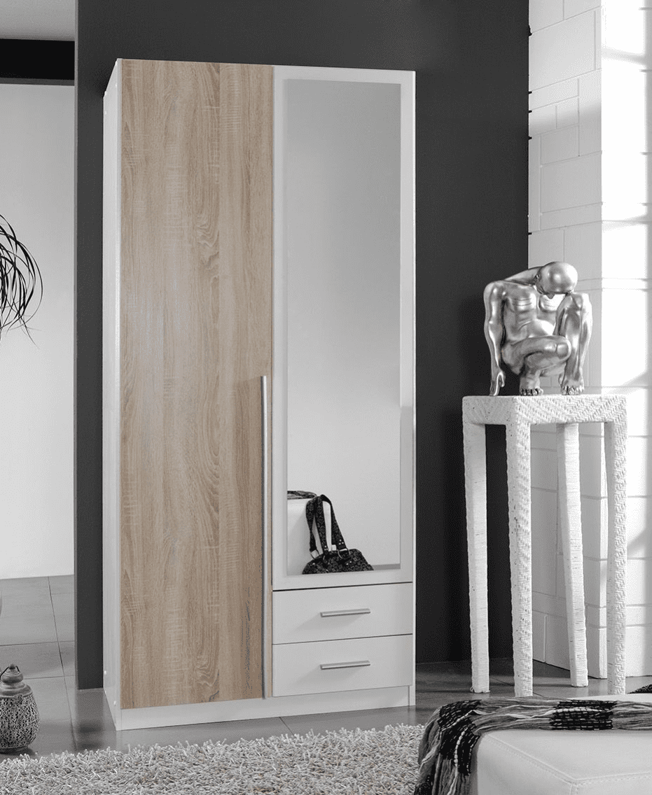 Artic White and Oak effect 2 Door / 2 Drawer Wardrobe - 2649