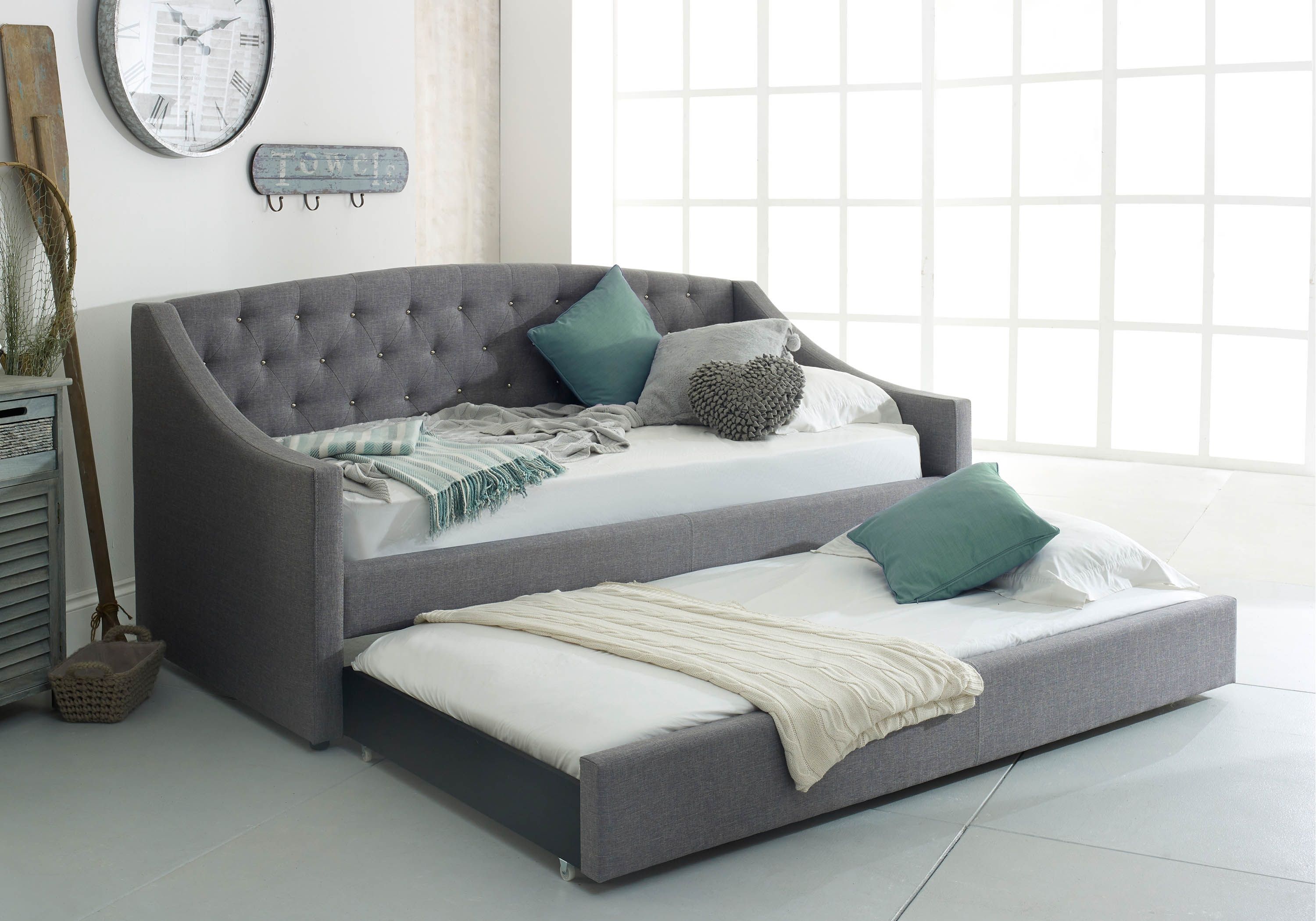 Flair Aurora Grey Fabric Daybed With Trundle including 2 ECO mattresses And a FREE Delivery