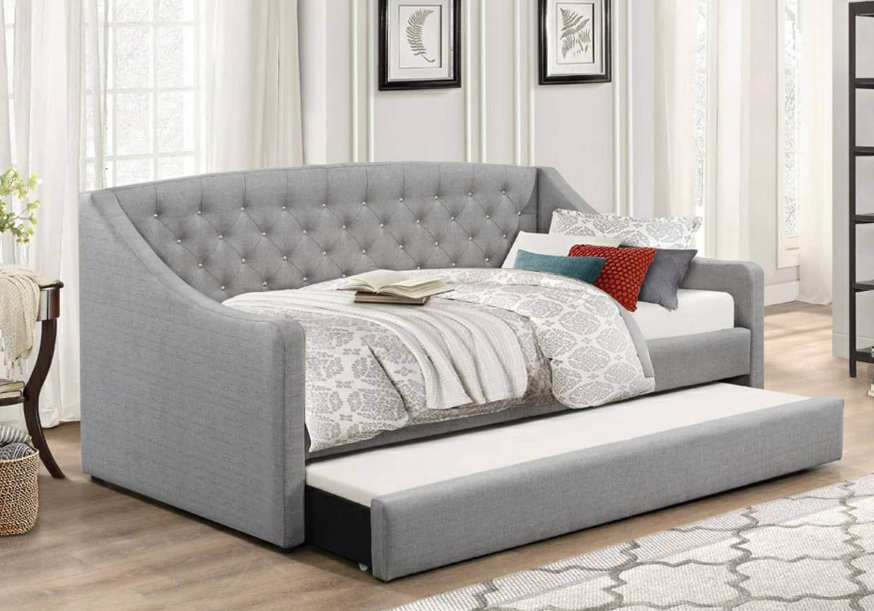 Flair Aurora Grey Fabric Daybed With Trundle including 2 ECO mattresses And a FREE Delivery