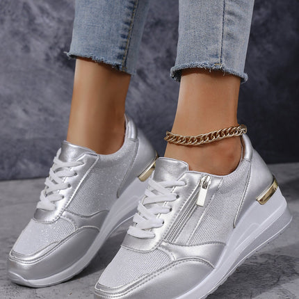 Women's Lace-up Casual Shoes FFashion Side Zipper Design Thick-soled Shoes Walking Running Sports Sneakers