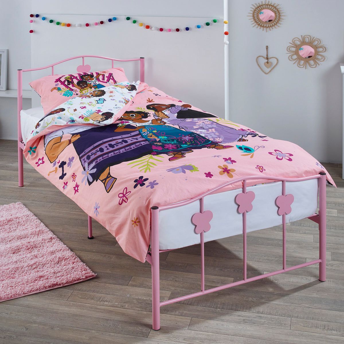 Butterfly Pink High Gloss 3FT Single 90 cm Bed Frame & Mattress