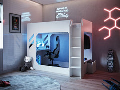 Recoil Shuttle LED Gaming High Sleeper Single White Includes Mattress and Delivery