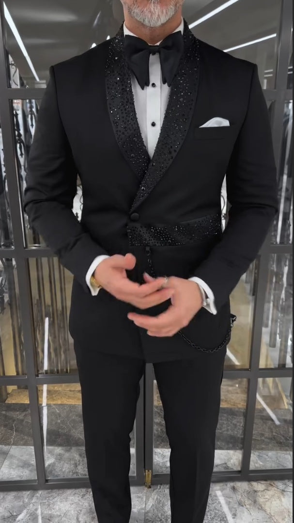 Men's Premium Tuxedo Blazer with Gold Chain Detail - Luxury Formal Jacket