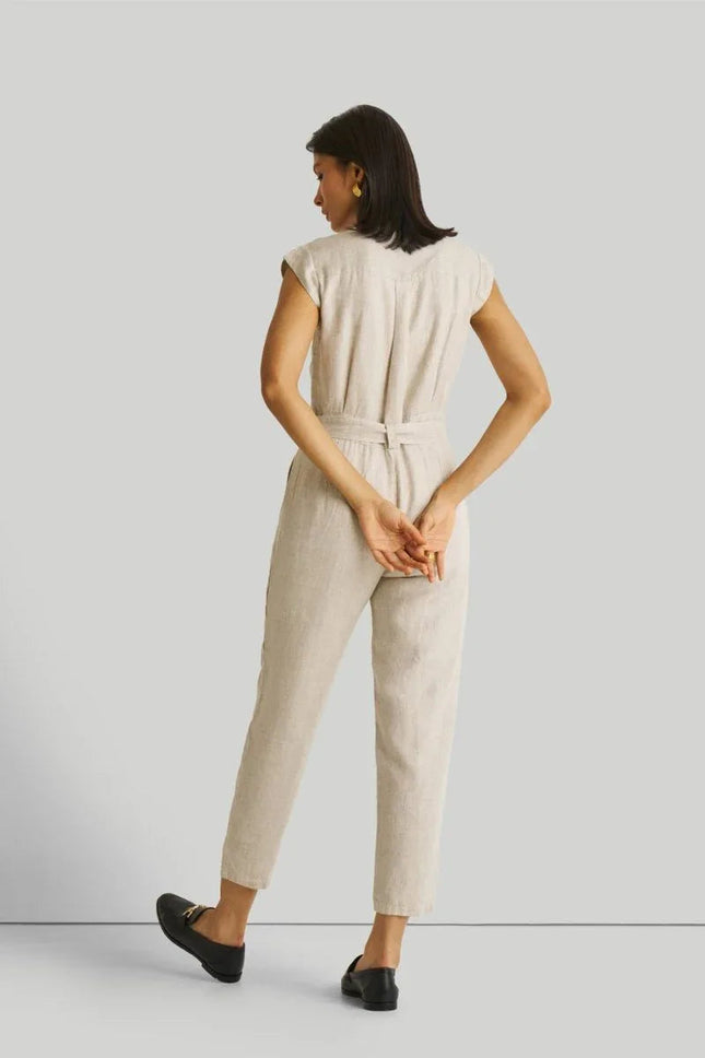 Light Beige Jumpsuit with V-Neck and Straight-Cut Legs | 100% Hemp for All-Day Comfort