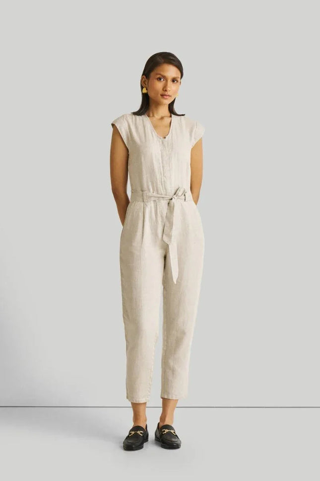 Light Beige Jumpsuit with V-Neck and Straight-Cut Legs | 100% Hemp for All-Day Comfort