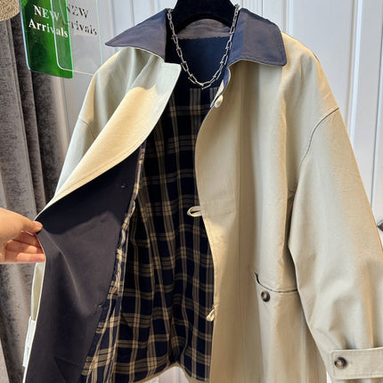 British Style Contrast Color Trench Coat For Women