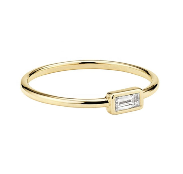 Ameya Size 6 - Stackable Ring- 18k Gold Plated Light Luxury Minimalist Korean Chic Zircon 925 Sterling Silver Ring