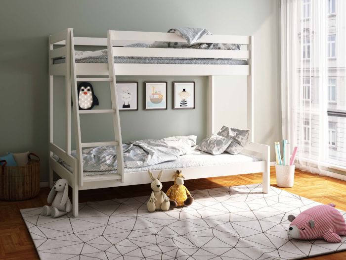 NOOMI NORA SOLID WOOD TRIPLE BUNK BED WITH OPTIONAL STORAGE (FSC-CERTIFIED)With Drawers & Top/Bottom Mattresses