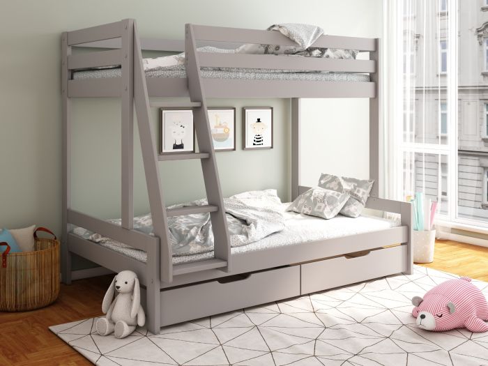 Noomi- Nora Triple Bunk Grey With Drawers/Mattresses