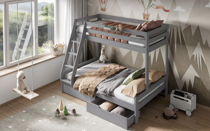 Noomi- Nora Triple Bunk Grey With Drawers/Mattresses