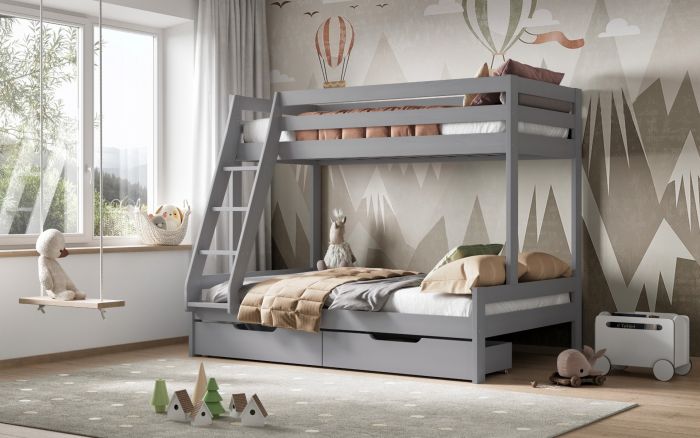 Noomi- Nora Triple Bunk Grey With Drawers/Mattresses