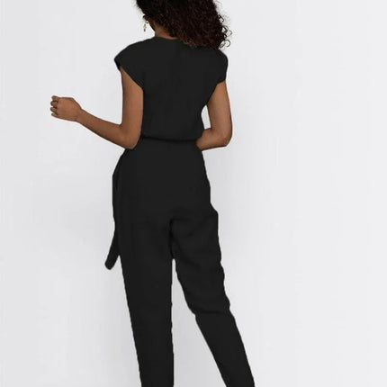 Hemp Jumpsuit with V-Neck, Micro Sleeves, and Pocket - Modern Design for Day or Night