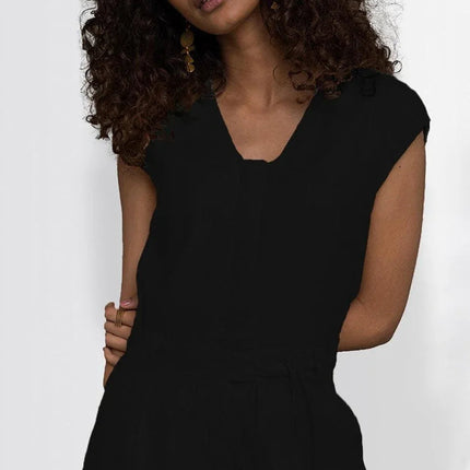 Hemp Jumpsuit with V-Neck, Micro Sleeves, and Pocket - Modern Design for Day or Night