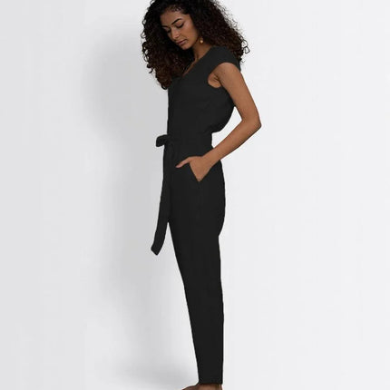 Hemp Jumpsuit with V-Neck, Micro Sleeves, and Pocket - Modern Design for Day or Night