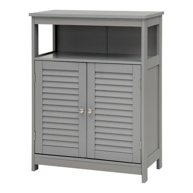 Bathroom Floor Cabinet with Double Shutter Door and Adjustable Shelf-Grey