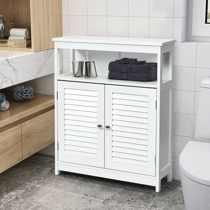 Bathroom Floor Cabinet with Double Shutter Door and Adjustable Shelf-Grey