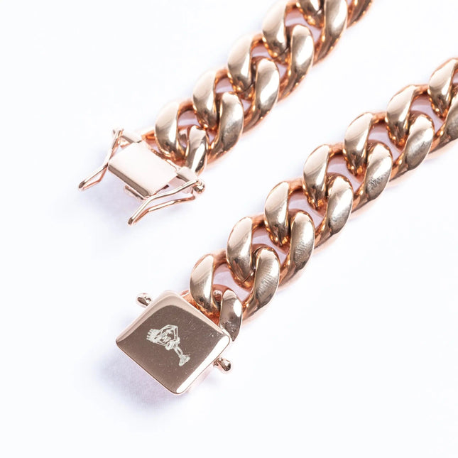 14mm Miami Cuban Chain + Bracelet - Rose Gold