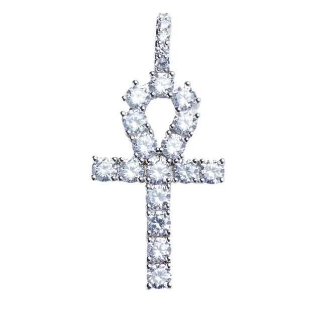 Iced Ankh Cross Pendant - Silver