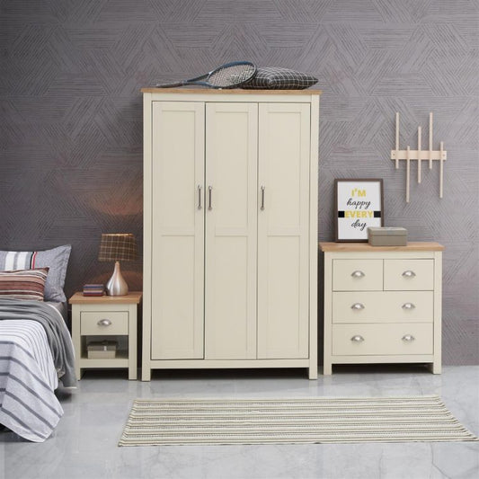 Lisbon 3 Piece Set (3 Door Wardrobe, 2+2 Chest, 1 Drw Bedside)