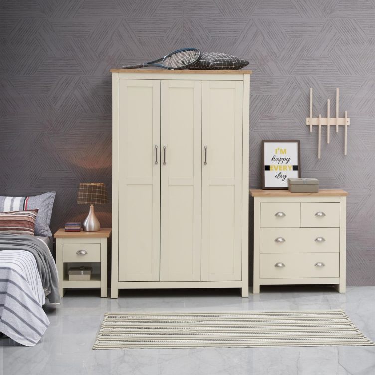 Lisbon 3 Piece Set 3 Door Wardrobe, 2+2 Chest, 1 Drw Bedside