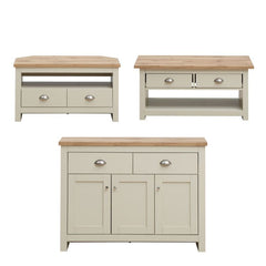 Lisbon Cream 3 Piece Set (Corner TV Unit 2 Drawers, 3 Doors & 2 Drawer Sideboard, 2 Drawer Coffee Table) Cream