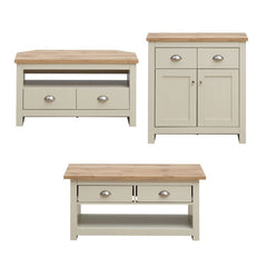 Lisbon Cream/Oak 3 Piece Set (Corner TV Unit 2 Drawers, 2 Doors & 2 Drawer Sideboard, 2 Drawer Coffee Table) Cream