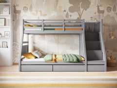 Flair Wooden Lunar Triple Bunk Bed Grey complete with 2 mattresses and Duvet and Pillow Sets and FREE Delivery