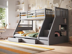 Flair Wooden Lunar Triple Bunk Bed Grey complete with 2 mattresses and Duvet and Pillow Sets and FREE Delivery