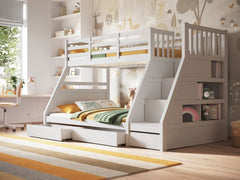 Flair Wooden Lunar Triple Bunk Bed White complete with 2 mattresses and Duvet and Pillow Sets and FREE Delivery