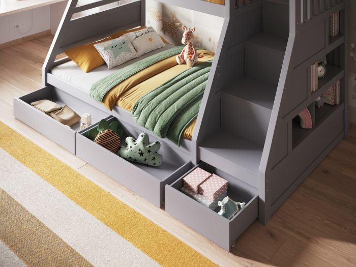 Flair Wooden Lunar Triple Bunk Bed Grey complete with 2 mattresses and Duvet and Pillow Sets and FREE Delivery