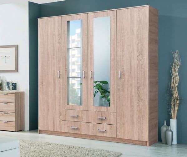 Miami Sonoma Oak Effect 4 Door 2 Drawer Wardrobe - 3123