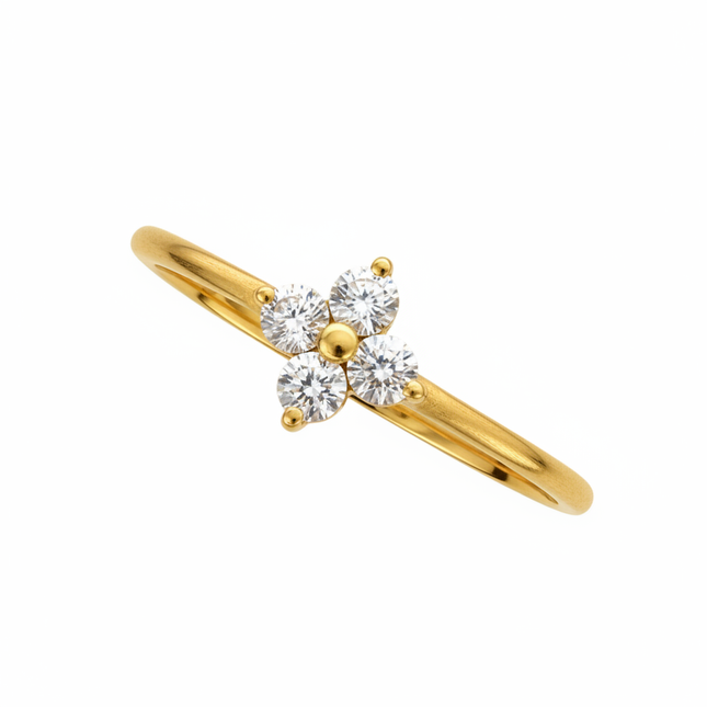 Ameya 925 Sterling Silver Four Leaf Clover Ring, Korean Style Minimalist Design, Dainty Crystal Finger Ring