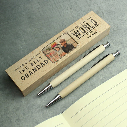 Personalised Best In The World Photo Upload Wooden Pen And Pencil Set