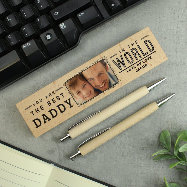 Personalised Best In The World Photo Upload Wooden Pen And Pencil Set